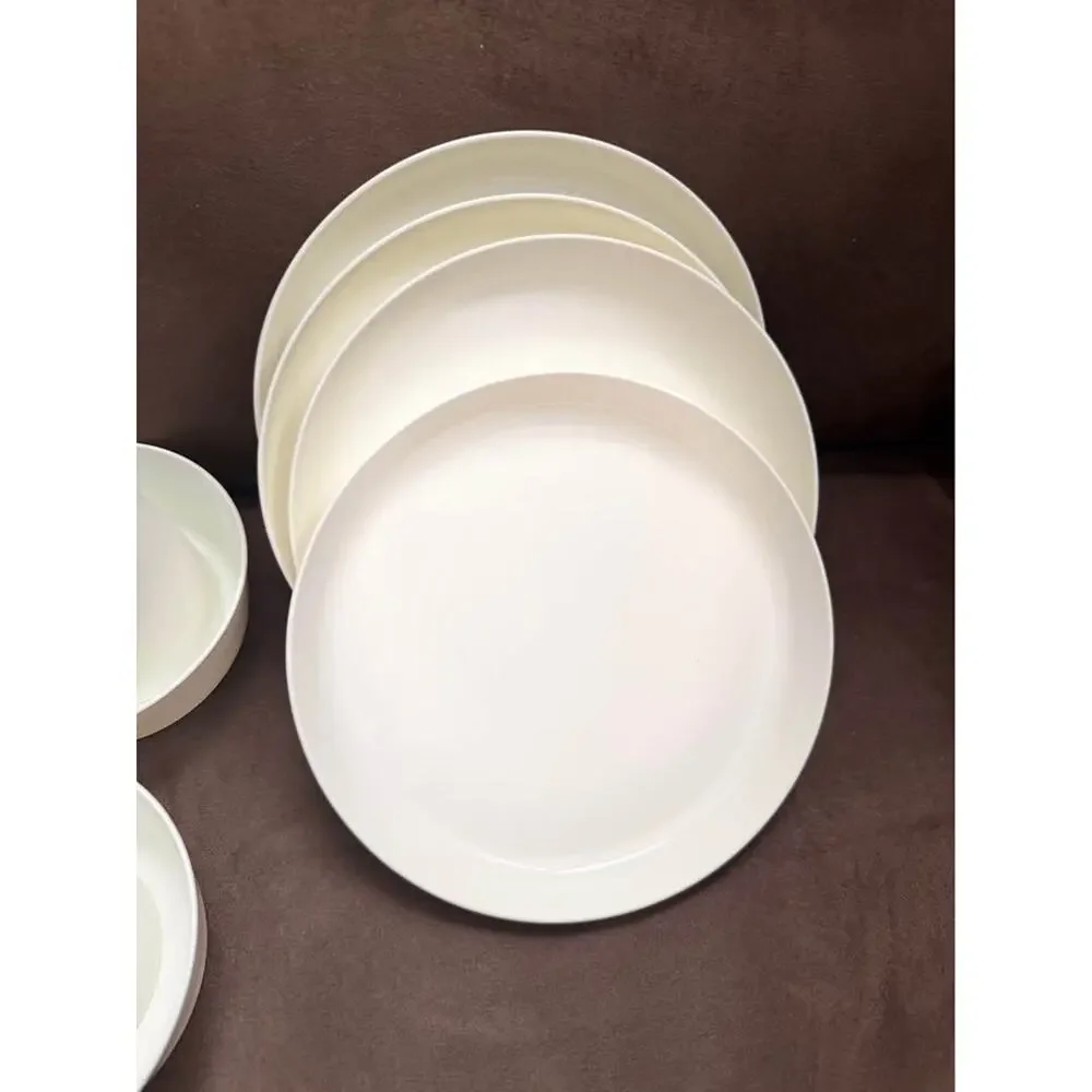 IKEA NEW WHITE 12 pc Kids Toddler Plastic Dinnerware Set - Plates, Bowls Cups